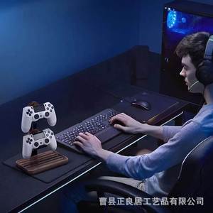 Soporte de madera de bambú de doble capa para controles de PS5 y estante de almacenamiento para auriculares. - Product Image 2
