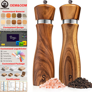 Groothandel Verstelbare Keramische Rotor Acacia Houten Handmatige Zoutmolen Pepermolen Pepermolen Set met S en P Gravure - Product Image 1