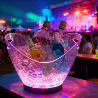 Seau à glace LED clignotant en acrylique 4L, refroidisseur de vin portable, bac à boissons fantaisie pour bar, fête, vodka, whisky, logo personnalisé