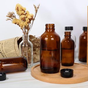 Botella de Vidrio Ámbar Boston con Tapa de <span class=keywords><strong>Polietileno</strong></span> Negra, Frasco Redondo de Vidrio de 4 oz para Aceites Esenciales y Perfumes, Capacidad de 120 ml - Product Image 2