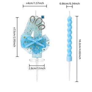 Juego de Velas de Cumpleaños Premium, Elegantes Velas en Espiral con Corona Azul, Tul, Estrellas y Brillo para Decoración de Pasteles de Cumpleaños - Product Image 6