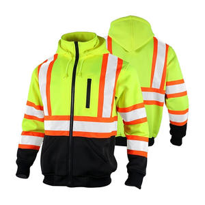 Черная зимняя флисовая толстовка для строительных работ с высокой видимостью, на молнии, со съемным капюшоном, с возможностью нанесения логотипа - Product Image 5