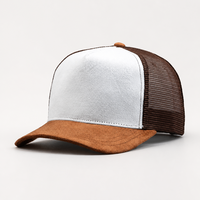 Topi Trucker 5 Panel Jaring Suede Bordir Logo Custom, Pinggiran Melengkung, Snapback, Bernapas, untuk Pria Wanita