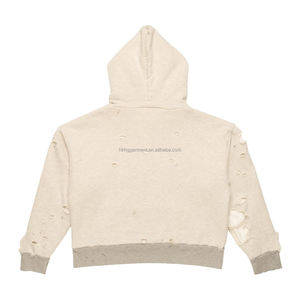 Sudadera con capucha unisex personalizada con lavado ácido, efecto desgastado, corte crudo en el bajo, doble capa y cremallera para hombre - Product Image 2