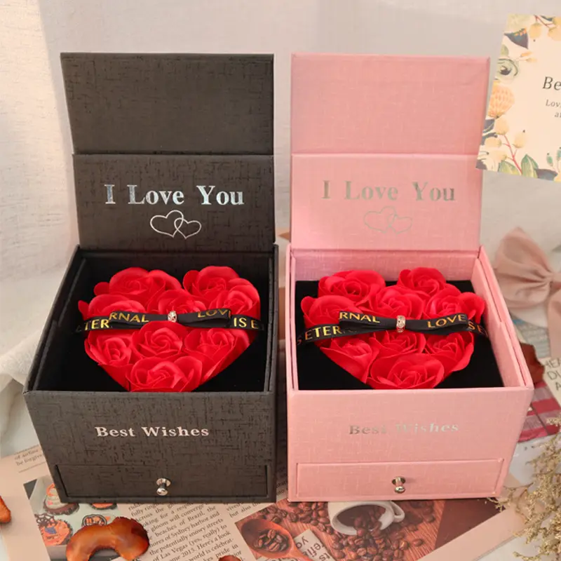 Kotak laci hadiah perhiasan kecil Valentine 2024 mewah kotak perhiasan bunga mawar sabun Hari Valentine