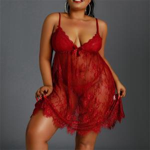 Ensemble de pyjamas pour femmes rouges, sexy et romantiques, sous-vêtements en dentelle à taille basse pour femmes - Product Image 4