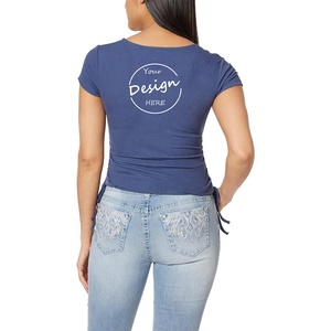 Custom Logo Bulk Wholesale Blank Color High Quality Slim Fit V Neck Casual Street Wear Short Sleeve With Straps <b>Ribbed</b> Crop Tee - Product Image 6