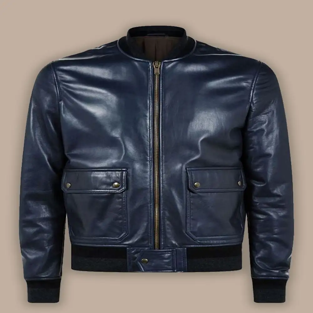 2021メンズネイビーブルーボンバージャケット、ブランドジップクロージャー付き最高品質の素材