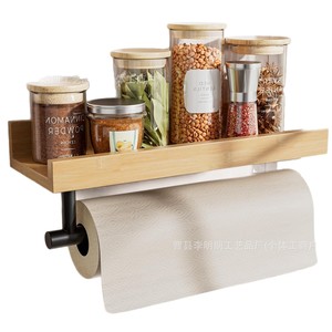 Nouveau porte-mouchoirs mural en bois transfrontalier, étagère de rangement double couche, étagère de rangement intégrée pour cuisine, fixation murale - Product Image 5