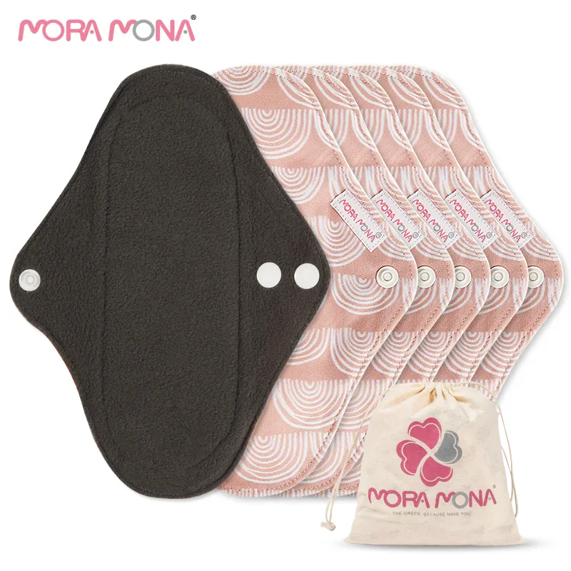 Экологичные многоразовые моющиеся тканевые менструальные прокладки Mora Mona из бамбукового угля, дышащие гигиенические прокладки