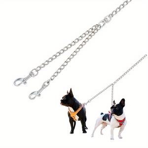 Correa para pasear perros de acero inoxidable 304 de uno a dos, correa de doble punta resistente para pasear perros y entrenar a dos perros - Product Image 1