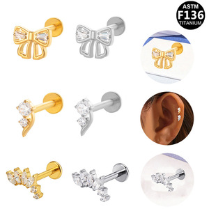 Boucles d'oreilles clous nœud papillon en titane F136, bijoux fantaisie pour femme, cadeau, piercing - Product Image 1