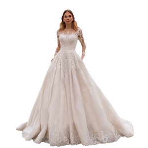 Wedding Dress Ball Gown Long Sleeve Sweetheart Neckline Tulle Ivory White Vintage Style Natural Waistline - Product Image 3