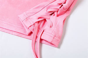 Conjunto de dos piezas acanalado degradado respetuoso con el medio ambiente para mujer de verano <span class=keywords><strong>Miss</strong></span> Pink Lace-up Tees Hip Skirt Natural Matching Outfit para niñas - Product Image 3