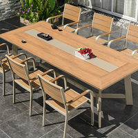Ensemble de table de jardin extensible moderne haut de gamme personnalisé en plastique, bois et alliage d'aluminium
