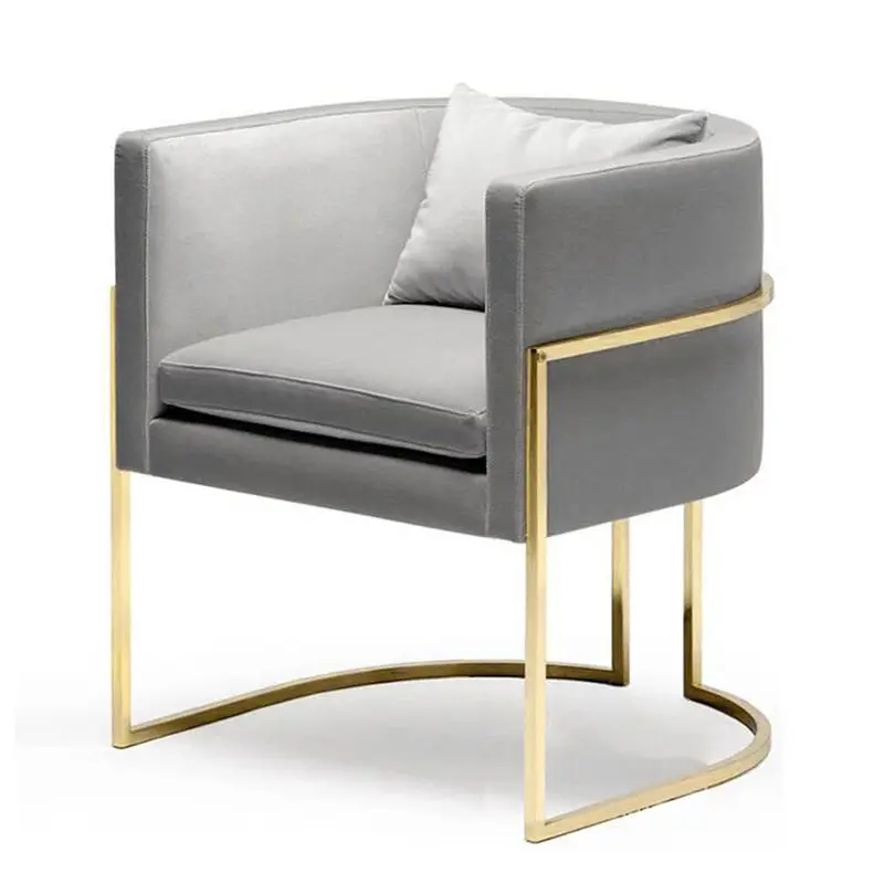 Marco de sofá de acero y hierro para silla individual, mueble de cama de estilo nórdico dorado y plateado con patrón de decoración, reposabrazos con mango