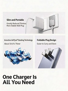 Chargeur rapide UGREEN 65W GaN 2C1A avec prise pliable ultra-mince, chargeur mural de voyage X865, adaptateur multi-ports - Product Image 3