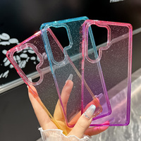 Coque de téléphone antichoc en PC à double couleur dégradée avec paillettes, étui de protection avec support inclus pour S24/S25 Plus/S25