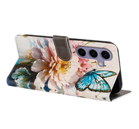 Étui portefeuille en cuir à motif floral pour Samsung Galaxy S26 Ultra S25 Edge S24 Plus FE A17 A26 A07 A06 A16 A36 A56 avec support papillon