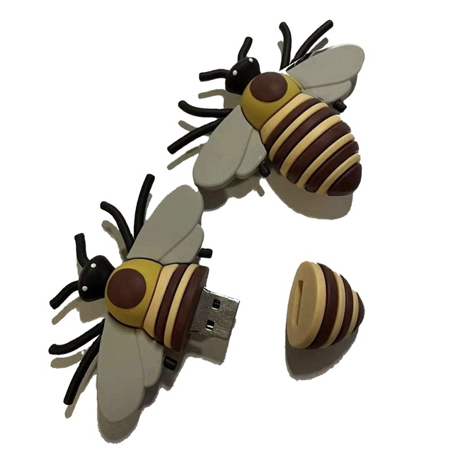 Custom 3D Cute Bee Shaped PVC USB Flash Drive Promotional Honey Agricultural Gift Pen Drive