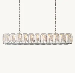 Sunwe Modern Hotel Style Luxury Crystal Pendant Light Polished Stainless Steel 73 Inch Harlow Crystal Rectangular Chandelier