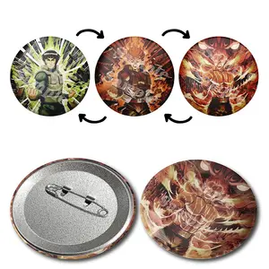 2023 New Product Japanese Anime Character Pins 3D Changing Flip Badges 3D Lenticular Anime Motion Pins Button Badges Tinplate