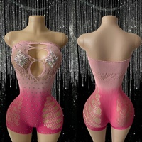 Tenue de Pole Dance Exotique : Haut Tube Ajusté à Dégradé de Couleurs, Strass et Détails Creux pour Performance Scénique