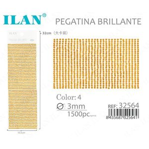 Ilan Pegatina Brillante de 3mm con Diamantes de Imitación Dorados, Tarjeta Grande, 1500 unidades - Product Image 2