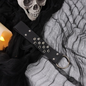 Breloque de ceinture en cuir style punk, pendentif de taille gothique avec rivets tête de mort, accessoire de costume rock, décoration de jupe de motard, noir - Product Image 5