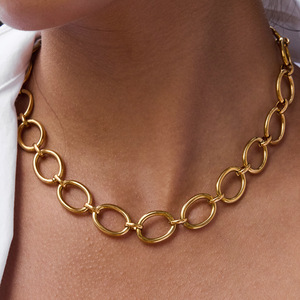Collar Chic Moderno Minimalista de Acero Inoxidable con Baño de Oro de 18K, Cadena Gruesa de Múltiples Eslabones con Cierre OT, Diseño Geométrico, Joyería de Regalo - Product Image 3