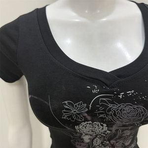 OEM/ODM Women Vintage Tees Y2k Short Sleeve V-neck Goth <strong>Tops</strong> <strong>Emo</strong> Streetwear Women t Shirt - Product Image 5