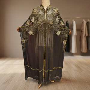Robe de soirée maxi en satin faite à la main, style caftan marocain de luxe, motif vintage perlé, éco-responsable, par des designers arabes - Product Image 2