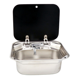 Wohnmobil-Küche Edelstahl-Handwaschbecken mit Gehärtetem Glasdeckel und Klappbarem Wasserhahn für Campingvan Boot - Product Image 1