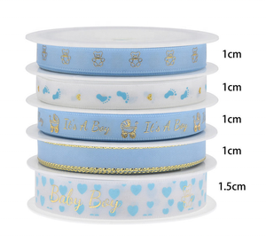 Va bene, è un rotolo di nastro di raso blu rosa rosa in poliestere stampato <span class=keywords><strong>da</strong></span> ragazzo/ragazza per l'imballaggio regalo per il battesimo del Baby Shower - Product Image 2