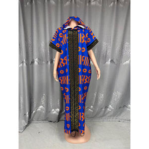 Vestido Maxi con Capucha y Estampado Africano <span class=keywords><strong>para</strong></span> Mujer - Caftán Holgado <span class=keywords><strong>de</strong></span> Manga Corta con Patrón Geométrico y Ribete Dorado, Vestidos Sehe Fashion - Product Image 6
