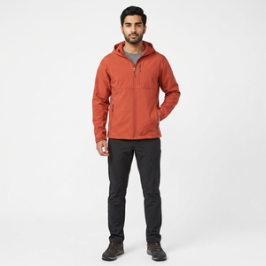 2026 Solid Color Print Zipper <b>Canvas</b> Stand Collar Hooded Softshell Snow Jacket Full Sleeve Men Windproof Rain Jacket - Product Image 1