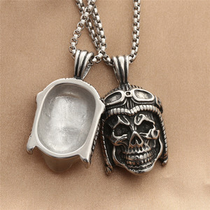 European American Style <b>Titanium</b> Steel Skull Pendant Punk Retro Men's Necklace 280458 Stainless Steel Geometric Skeleton Design - Product Image 2