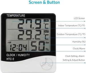 HTC-2 Nhiệt kế kỹ thuật số ẩm kế với màn hình LCD hiển thị nhiệt độ trong nhà và độ ẩm Màn hình nhà máy phòng văn phòng làm bằng nhựa - Product Image 4