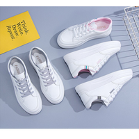 Baskets décontractées classiques en cuir PU pour femmes, chaussures blanches tendance pour écolières