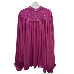 GX-2026 Nouvelle <span class=keywords><strong>Blouse</strong></span> à Manches Longues à Col en V Ornée de Diamants Rétro pour Femmes. Nouvelle mode rétro ample et tendance à manches longues. - Product Image 5