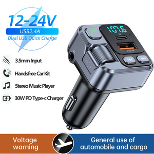 شاحن سيارة/مستقبل بلوتوث <span class=keywords><strong>USB</strong></span> PD30w للشحن السريع مع شاشة رقمية، محول هاتف محمول للسيارة، جهاز إرسال FM للهواتف الخلوية - Product Image 1