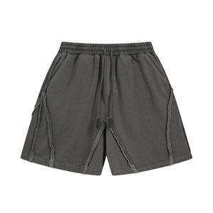400GSM Vintage Washed Heavyweight Shorts with Stitched Panel Drawstring Casual Streetwear for Men - Product Image 1