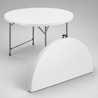 Table ronde pliante LuckyOct de 1,22 m (4 pieds) en HDPE, 122 x 74 cm, blanche, pour l'intérieur et l'extérieur, pour banquets et événements, imperméable
