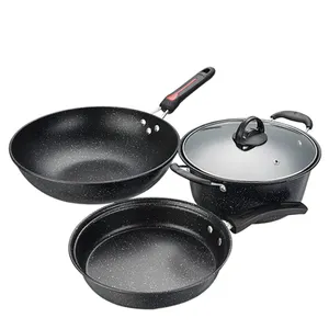 Custom Hot selling marble pan set 4 pcs set cheap cookware set Ang medikal na bato ay hindi malagkit wok frying pan sopas pot