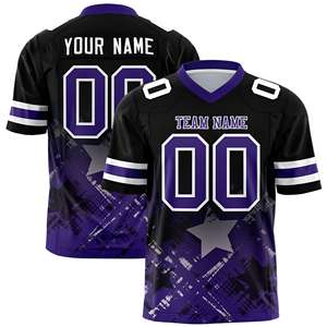 Maillot de football américain personnalisé noir et violet avec dégradé d'étoiles - Product Image 1