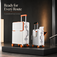 Valise à roulettes rigide avec ouverture frontale, chargement USB, résistante à l'eau, serrure TSA, pour voyages d'affaires