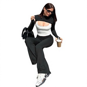Mono largo de cintura alta para mujer, manga larga, cuello alto, color liso, de punto transpirable de elastano y poliéster, estilo urbano - Product Image 1
