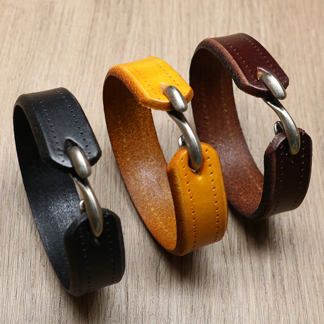 Wholesale Fashion Handmade Simple Steam Genuine Leather Cuffs Bracelet Cowhide Strap S Hook Retro Punk Style Jewelry Party Gift