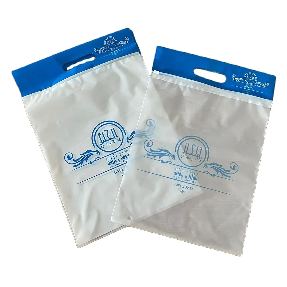 Guangzhou Lefeng PEVA Frosted Matt Clear Plastic Handle Zipper Bag Clothing Packaging Zip Lock Bag With Logo