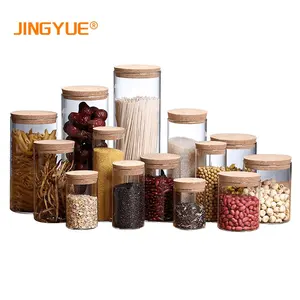 Borosilicate de cozinha hermética empilhável, cilindro transparente mini vidro jarra de armazenamento de alimentos recipientes com tampa de rolha para arroz biscoito